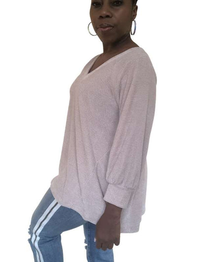 AVA | Oversize V-Neck Puff Sleeve Sweater