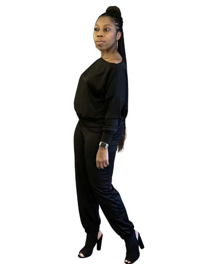 Victoria Off-Shoulder Dressy Jogger Set | Black