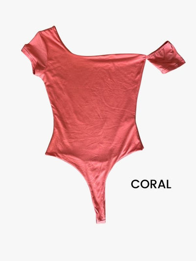 Megan One-Shoulder Bodysuit Coral