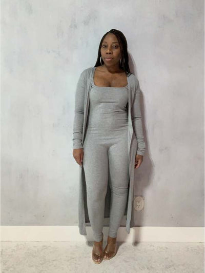 Set It Off | Ribbed Duster Cardigan - Grey