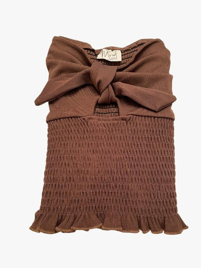 Sitting Pretty Keyhole Smocked Top - Brown