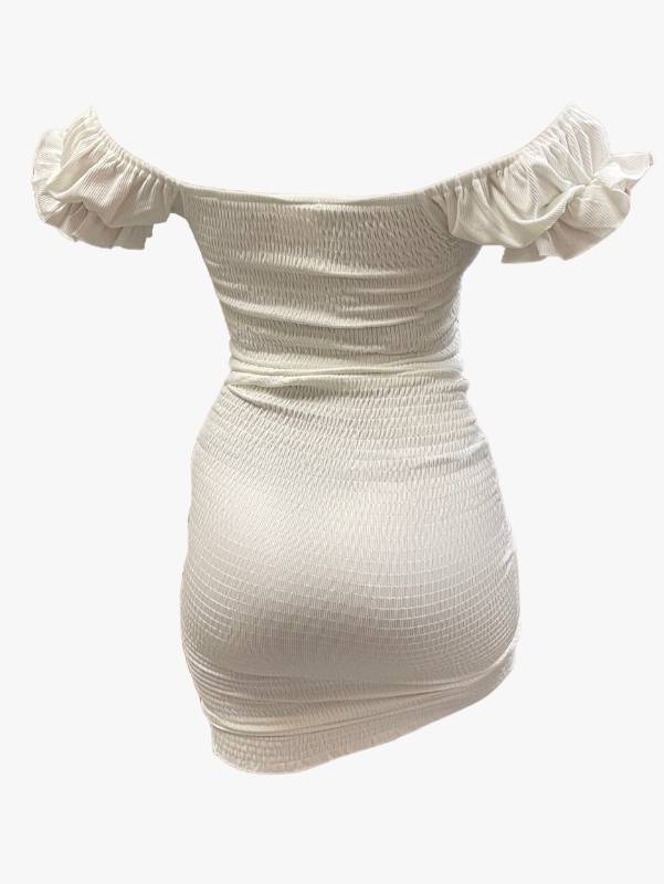 Brunch Vibes Smocked & Ruched Dress | White