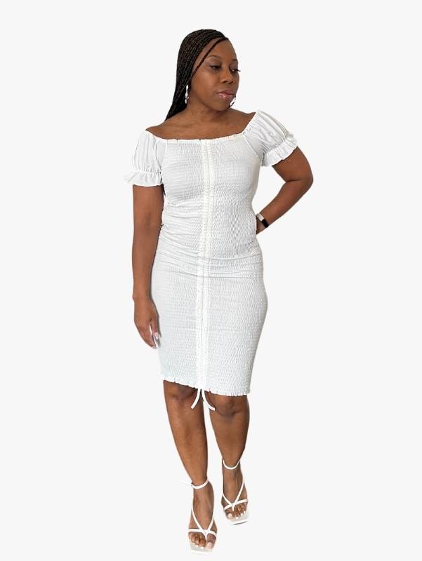 Brunch Vibes Smocked & Ruched Dress | White
